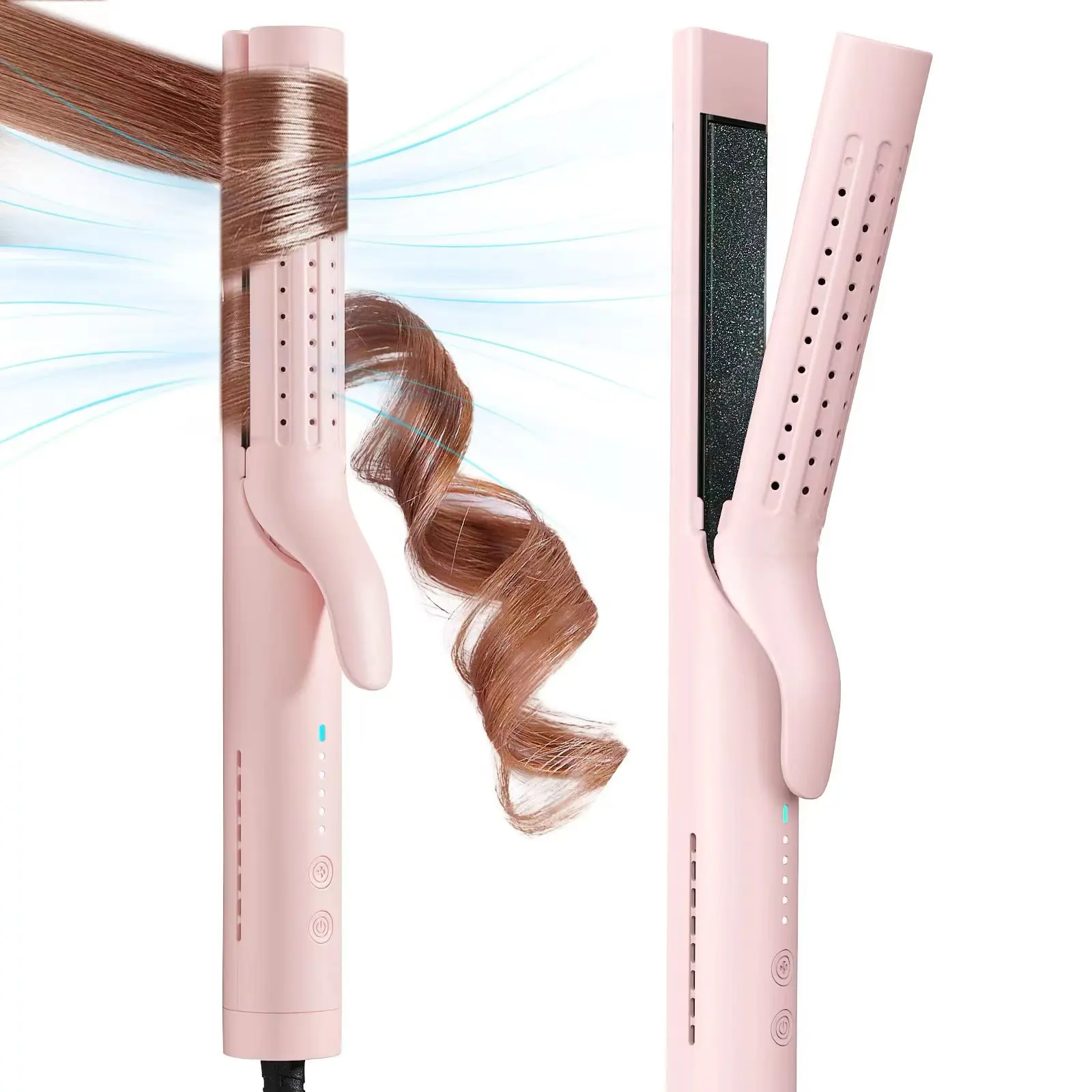 Curling Iron - 2 in 1 Cool Air Hair Iron Straightener and Curler 5 Adjustable Temps & Dual Voltage for All Hairstyles