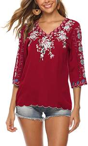 Blusa estilo bohemio con manga corta para verano, <span class=keywords><strong>camisa</strong></span> estilo bohemio con bordado para <span class=keywords><strong>mujer</strong></span> - Product Image 5