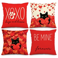 Ensemble de housses de coussin en lin pour la Saint-Valentin, 4 pièces, motif chat noir, cœur, XOXO BE MINE, 18x18 pouces, housse de coussin personnalisée, MOQ3