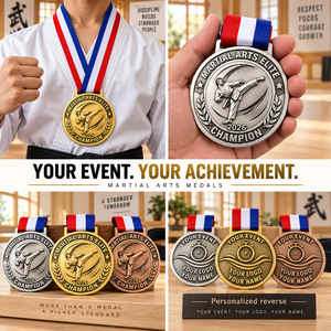 Medallas Personalizadas de Campeonato de Artes Marciales en Oro, Plata y Bronce con Diseños Esculpidos de Patadas y Cintas Personalizadas para el Cuello OEM - Product Image 3