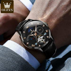 Reloj Olevs 6652 de Lujo, Marca de Primera Calidad, Resistente al Agua, Correa de Cuero Marrón, Deportivo, Reloj Mecánico para Hombre - Product Image 4