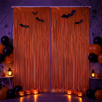 Rideau à franges métalliques en feuille d'aluminium finition mate orange fluorescente pour décoration de fond de scène, idéal pour les fêtes d'Halloween et la décoration de fenêtres