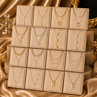 Collier ras du cou tendance en acier inoxydable plaqué or rétro, double couche, avec pendentif croix et soleil, bijoux, chaînes et breloques
