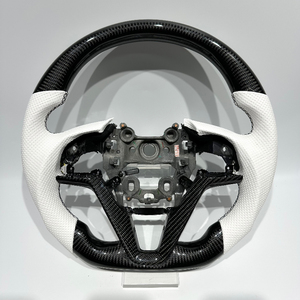Volante Deportivo de Fibra de Carbono Negro con Cuero Perforado Blanco, Venta Directa de Fábrica, para <span class=keywords><strong>Hyundai</strong></span> <span class=keywords><strong>Tucson</strong></span> 2011 2018 2020 2024, Nuevo - Product Image 1