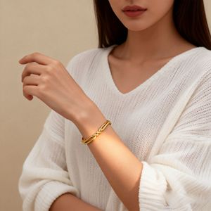 SZ413 Bijoux Oriole Vintage Bracelets Joncs Ouverts Ajustables Plaqué Or 18K pour Femme en Acier Inoxydable Inaltérable Empilable - Product Image 4