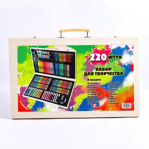 Set <span class=keywords><strong>di</strong></span> Pennelli in Scatola <span class=keywords><strong>di</strong></span> Legno per Bambini, Confezione Regalo per la Nuova Stagione Scolastica con Pennarelli ad Acqua, Pastelli e Pennelli per Pittura a Olio - Product Image 3