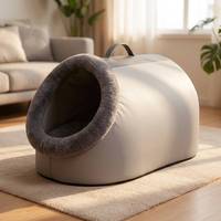 Lit de transport luxueux et chaud pour animaux de compagnie, pour chats et petits chiens, avec doublure en polaire épaisse, maison fermée pour chat, tapis de couchage portable pour les voyages