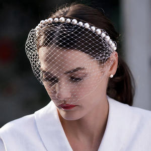 Fantaisie jour fait à la main mariée <span class=keywords><strong>treillis</strong></span> Net voile Unique Design perle bandeau gaze voile pour mariage chapeaux visage Net masque bandeaux - Product Image 1