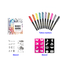 Marqueurs de tatouage temporaires sans danger pour la peau de qualité cosmétique Pointe fine Brosse flexible Couleurs assorties Marque de corps Marqueur d'art de couleur de peau
