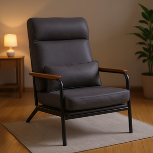 เก้าอี้พักผ่อนพนักพิงสูงโครงเหล็กที่วางแขนไม้เนื้อแข็งสีเทาเข้มห้องนั่งเล่นเฟอร์นิเจอร์สไตล์โมเดิร์น - Product Image 2