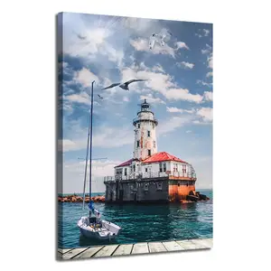 Original Art Popular Decor Landscape Painting Acrylic Lighthouse Canvas Wall Art Picture OEM ODM For Living Room Hanging Decor