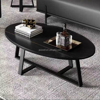 Lot de 2 tables basses rondes et ovales en métal avec pieds en métal noir Hauteur personnalisée