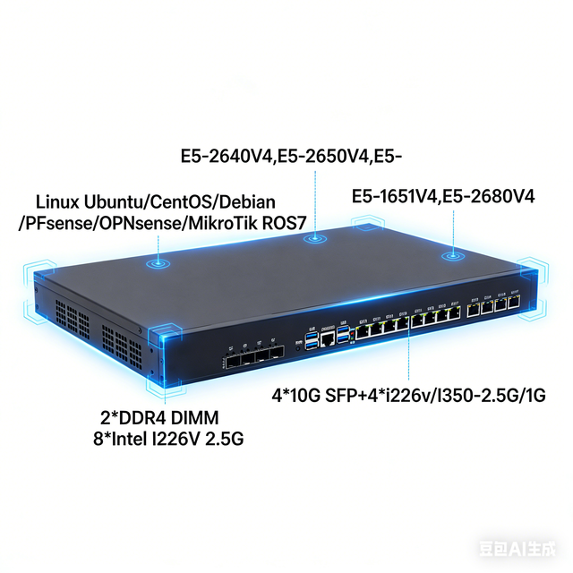High Performance DCI Gateway Xeon E5 2696 V4 44Threads Dual 200G Fiber 1U Rack Mount Firewall VPN Server up to 3.6GHz Turbo