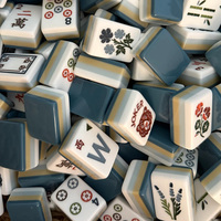 Set Mahjong Amerika Premium Bergaris Biru-Kuning, Ubin Akrilik Dua Lapis dengan Cetakan Seni Bunga dan Beruang Joker, Kilap Tinggi