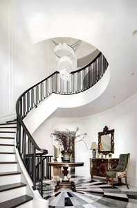 บันไดหินอ่อนธรรมชาติ บันไดโค้งภายในอาคาร ราวบันไดเหล็กดัด - Product Image 5