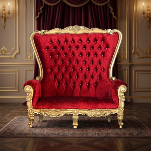 Midcentury Red Velvet Tufted Ball Chair <b>Gold</b> Frame Living Room Chair Antique Style Furniture Enterenprise C008 - Product Image 1