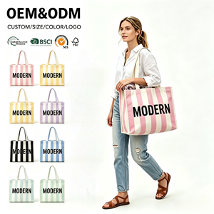 Sac fourre-tout en toile de coton à rayures moyennes, vente en gros, écologique, réutilisable, sac de plage, sac cadeau pour les courses au supermarché et l'usage quotidien - Product Image 1