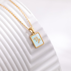 Collier de coquillage rectangulaire plaqué or IP 18k en acier inoxydable, 12 Constellations astrologiques, signe du zodiaque, collier de coquillage - Product Image 5