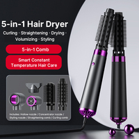 Brosse coiffante à air chaud 5 en 1, fer à boucler automatique, lisseur de cheveux, 600W, turbo sans balais, peigne sèche-cheveux multi-usage interchangeable