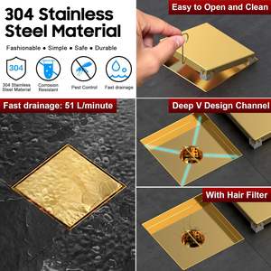 Siphon de sol carré personnalisé de 6 pouces en acier inoxydable avec insert de carrelage dissimulé pour drain sanitaire - Product Image 3