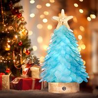 Blue Sea Glass Weihnachts baum Hand gefertigter Mini-Weihnachts baum mit LED-Lichtern Tisch dekoration