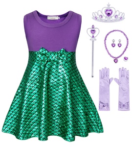 Nouvelle mode d'été <span class=keywords><strong>sirène</strong></span> dessin animé mignon violet et vert imprimé sans manches enfants enfants <span class=keywords><strong>petite</strong></span> fille robe princesse Costume - Product Image 4