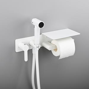 Bidé de Pared con Rociador de Mano <span class=keywords><strong>para</strong></span> Mujer, Elegante, de Latón Blanco, con Dispensador de Toallas de Papel - Product Image 1