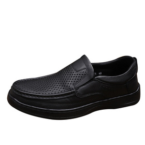 Mocassins d'été en cuir pour hommes, bout rond, semelle extérieure en caoutchouc, doublure en peau de porc, respirants, à enfiler, pour le bureau et les occasions habillées - Product Image 4