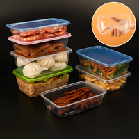 Récipient alimentaire rectangulaire en plastique pour préparation de repas jetable Capacité de 500ml-1000ml Couvercle dôme transparent Nouilles Pommes de terre Chips Hamburger