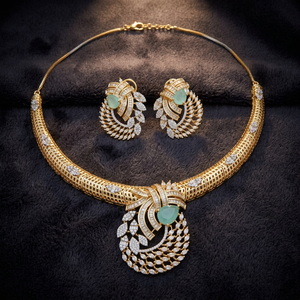 Parure de bijoux de luxe en laiton plaqué rhodium avec CZ et zircon, collier et boucles d'oreilles, pour mariée, mariage et soirée, pour femme - Product Image 4