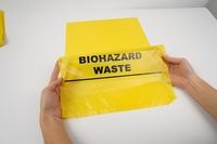 Pochette jetable PE pour documents hospitaliers personnalisée pour les déchets cliniques sac de stérilisation de poche pour étiquette de pilule poubelle à risque biologique