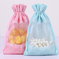 Sac en toile de jute transparent pour Noël, sac à bonbons, sac à bijoux, sac à café en grains, sac à cadeaux pour fête, avec cordon de serrage