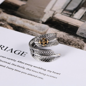 Vintage <b>Titanium</b> Steel Feather <b>Ring</b> Men's Asymmetrical Design SA997 Jewelry Gift - Product Image 1