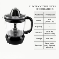 1L Elektrische Citruspers 40W Plastic Keukenapparaat 2 Kegels Bidirectionele Twist Draagbare Citroen Sinaasappelpers Automatische Vruchtvleesverwijderaar