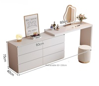 Coiffeuse de chambre moderne et simple, couleur crème, avec plateau de maquillage rétractable et armoire de rangement intégrée à panneaux en bois, pour petit appartement