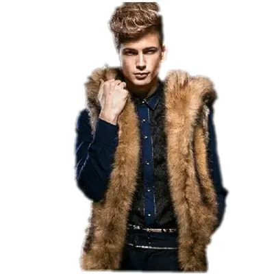 Winter Mens fox fur vests Waistcoats Fur Puffer No Sleeve Coat thickness Faux Fur Vest For Men
