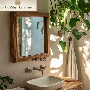 Meuble-lavabo mural flottant en bois massif à bord naturel, style antique, pour <span class=keywords><strong>salle</strong></span> <span class=keywords><strong>de</strong></span> <span class=keywords><strong>bain</strong></span>, meuble <span class=keywords><strong>de</strong></span> <span class=keywords><strong>salle</strong></span> <span class=keywords><strong>de</strong></span> <span class=keywords><strong>bain</strong></span> en bois naturel - Product Image 4