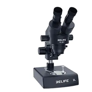 RELIFE RL Microscopio Trinocular con 2 fuentes de luz ajustables hacia arriba y hacia abajo, Microscopio estéreo HD con 2 fuentes de luz ajustables