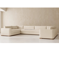 Canapé modulaire en tissu moderne, canapé d'angle carré avec dossier en coussin et pieds en bois pour salon, hôtel, salle de séjour