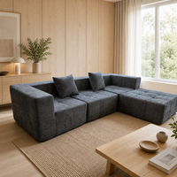 Canapé modulaire moderne en forme de L avec ottoman, 3 places, meubles de salon, gris anthracite, capitonné en chenille