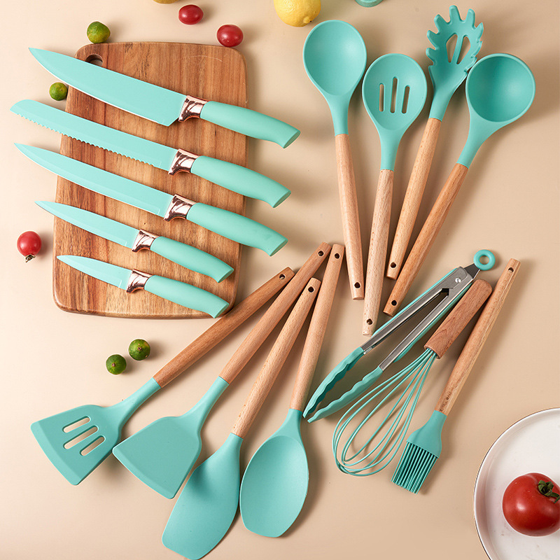 Ready Ship19-Piece Silicone Kitchen Utensil Set with Wooden Handles Non-Stick Dishwasher Safe Heat Resistant Space-Saving Case · image 3