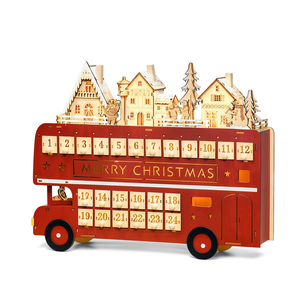 Calendrier de l'Avent en bois en forme d'autobus, décoration de Noël, décoration de la maison pour les fêtes, style traditionnel - Product Image 1