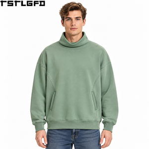 Sweat-shirt à col montant coupé-cousu pour homme, vert sauge, coupe oversize, épaules tombantes, poches latérales, en molleton, vente en gros - Product Image 1