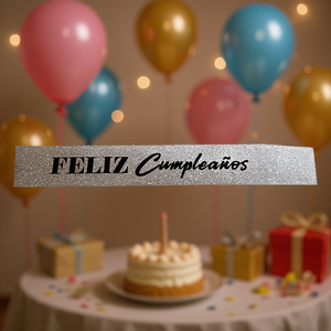 <b>Glitter</b> Silver Happy Birthday Sash <b>Black</b> Letters Elegant Party Decoration 12 Pcs <b>Bag</b> - Product Image 3