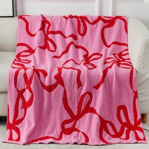 New Cherry Bow Series Knitted Sofa Microfiber Half Fleece Blanket - Product Image 6