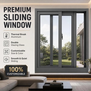 Fenêtre coulissante horizontale en aluminium personnalisable, antirouille, double vitrage, pour villa, maison, espace commercial, rénovation - Product Image 1