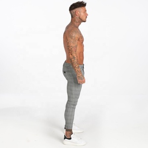 Gingtto Pantalones chinos ajustados grises para hombre Pantalones casuales a cuadros de diseñador de cintura alta con suministro OEM de talla grande súper elástico - Product Image 5