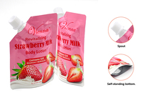 Emballage liquide haute barrière imprimé sur mesure pour jus de fraise en pochette avec bec verseur