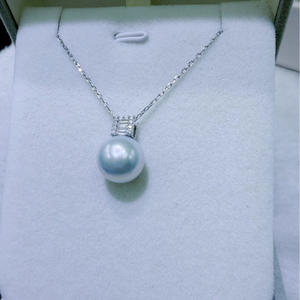 Collier de perles d'eau douce naturelles de luxe Zhuji, 11-12 mm, presque sans défaut, pendentif carré en or 18 carats, qualité supérieure - Product Image 4