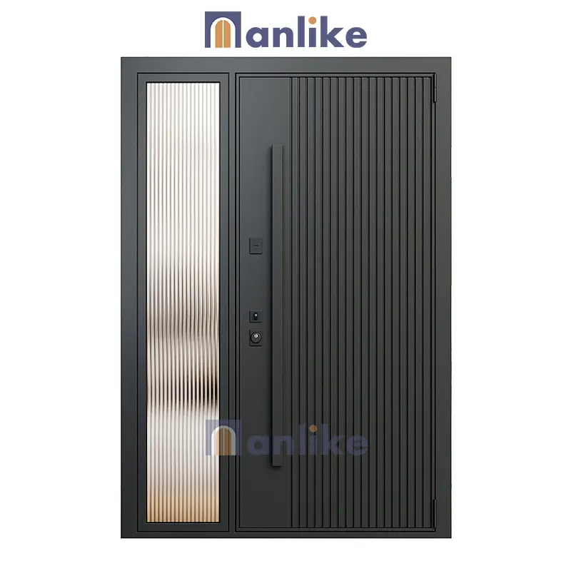 Anlike Australian Style Main Grill Smart Lock Exterior Front Black Aluminium Home Security Batten Doors For Houses